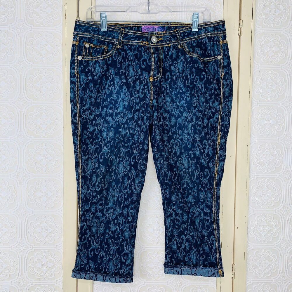 Floral Damask Crop Jeans Junior 13 Cuff Karma Blue
